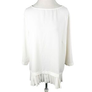 J. Jill Ivory Blouse Pleat Hem 3/4 Sleeves Relaxed Fit Top Size XL Career Dress